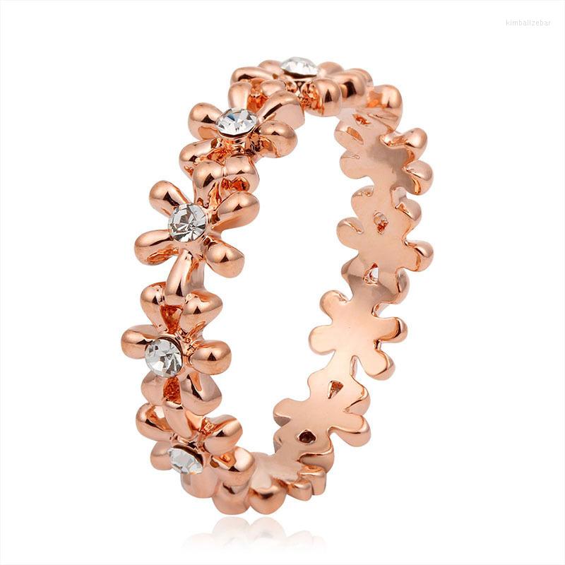 

Wedding Rings Rose Gold Color Crystals Daisy Flowers Link Engagement For Women Girls Jewelry Anillos Bague Anel Masculino Aneis