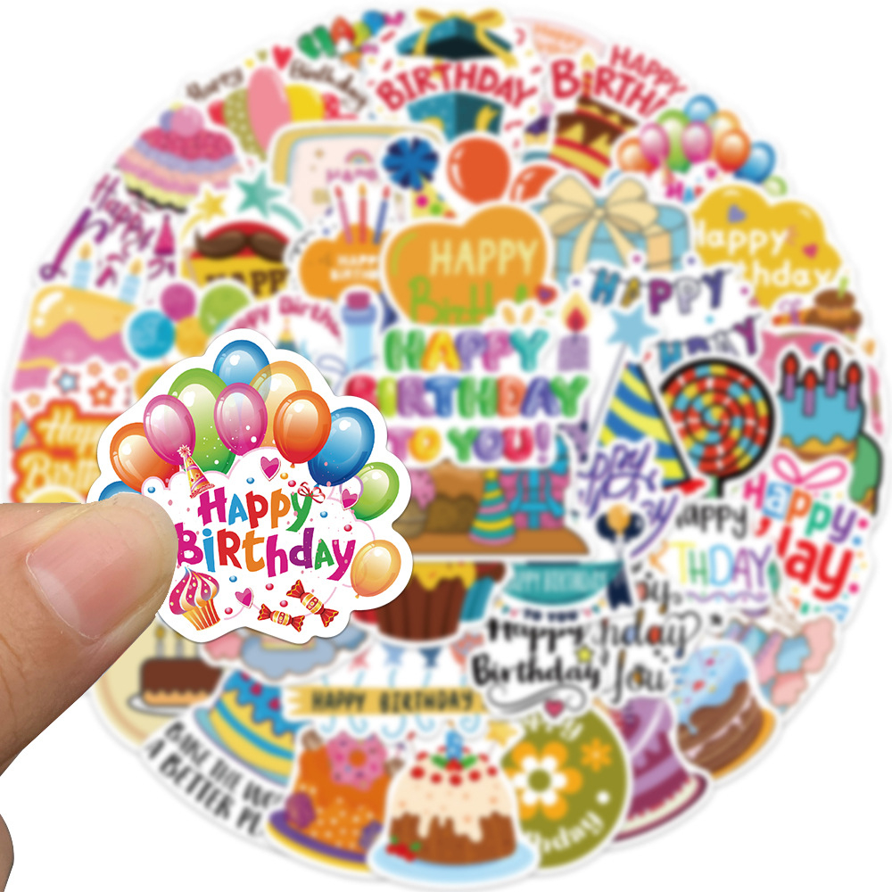 

50Pcs Happy Birthday Stickers Non-Random Waterproof Vinyl Sticker for Car Bike Luggage Sticker Laptop Skateboard Motor Water Bottle Snowboard Decals Kids Gifts, Multi-color