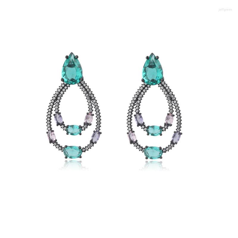 

Dangle Earrings European Vintage Prom Jewelry Full Pave Color Valentine's Day Waterdrop Large Chandelier For Women
