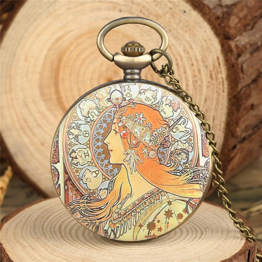 

Elegant Beauty Lady Design Pocket Watch Vintage Classic Women Girl Analog Quartz Watches Necklace Pendant Chain Clock Gifts286g, Bronze