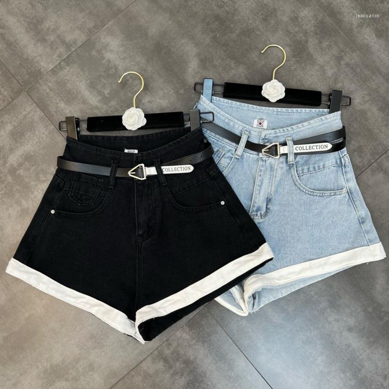 

Women' Shorts PREPOMP 2022 Summer Arrivals High Waist Wide Leg Denim Belt Women Short Jeans GF531, Black