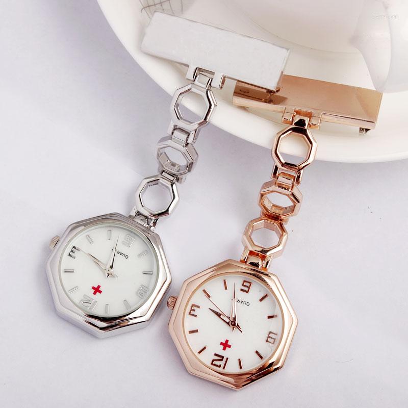 

Pocket Watches Luxury Stainless Steel Rose Gold Sliver Watch Brooch Tunic Fob Hanging Fashion Women Lady Gift, Silver