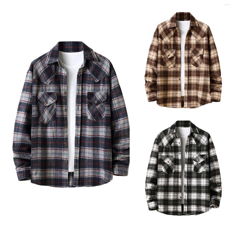 

Men's Casual Shirts Men's Autumn And Winter Long-sleeved Solid Color Comfortable Thick Flannel Shirt With Pockets Swim T, Khaki