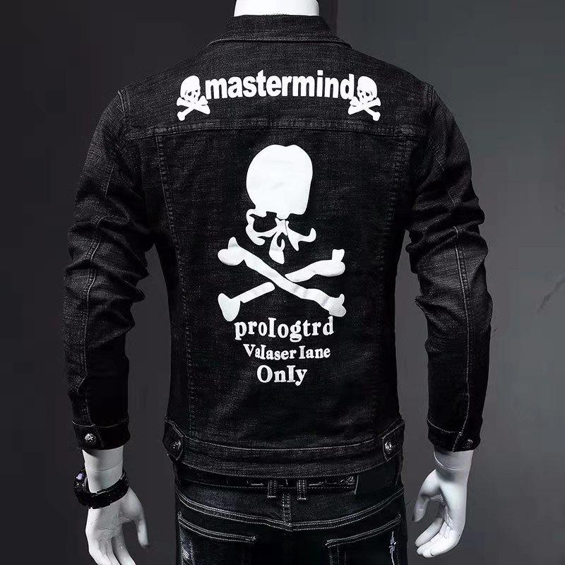 

Men's Jackets 2022 Denim Coat Fashion Street Personality Skull Print Black Jacket Slim Fit Clothing