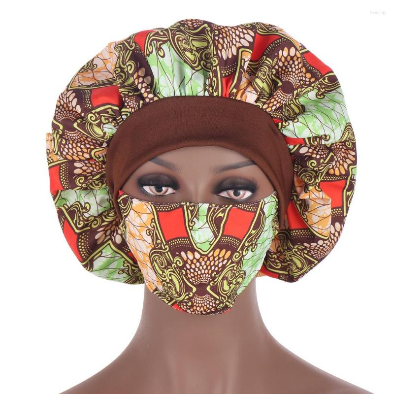 

Ethnic Clothing African Hijab Turban Caps Muslim Printed Stretch Hat Plus With Mask Women's Headerap Islamic Scarf Shawl