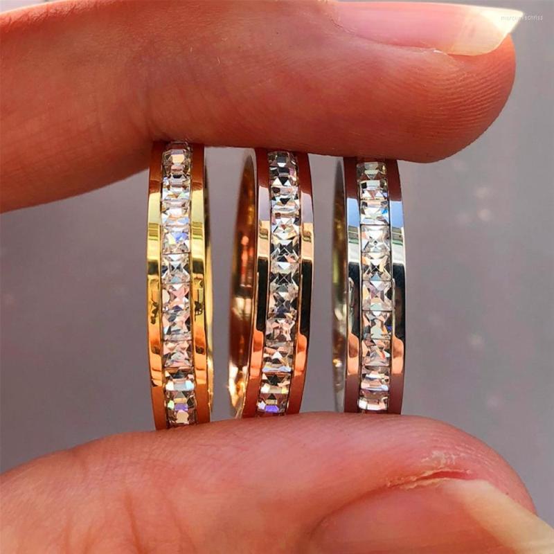 

Wedding Rings 7/8/9/10 Titanium Steel Square Zircon Plated Silver Rose Gold Women Female Solid Highlight Ring Bague Femme Finger Jewelry