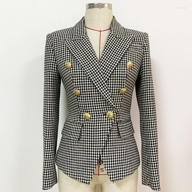 

Women' Suits High Quality Est Nice Designer Jacket Women' Slim Fit Lion Buttons Double Breasted Tweed Houndstooth Blazer, Picture shown