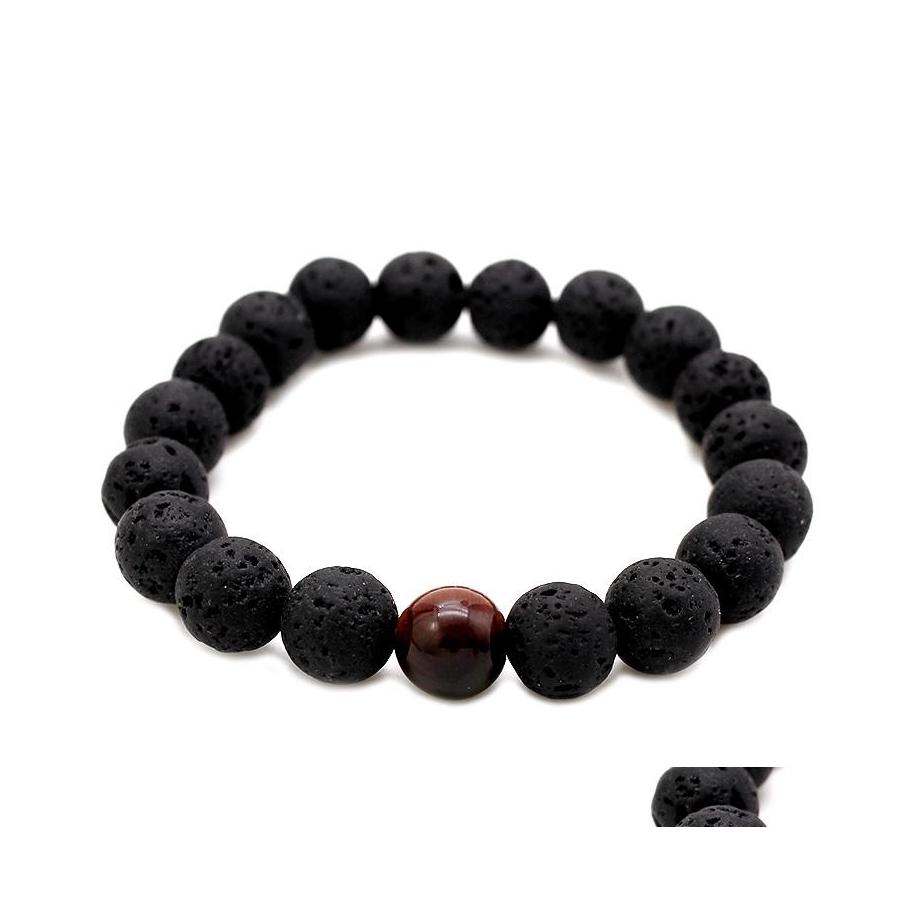

Beaded Strands Fashion Men Lava Beads Bracelets Black Volcanic Rock Tiger Eyes Energy Stone Handmade Buddha Prayer Beaded For Drop Otzla