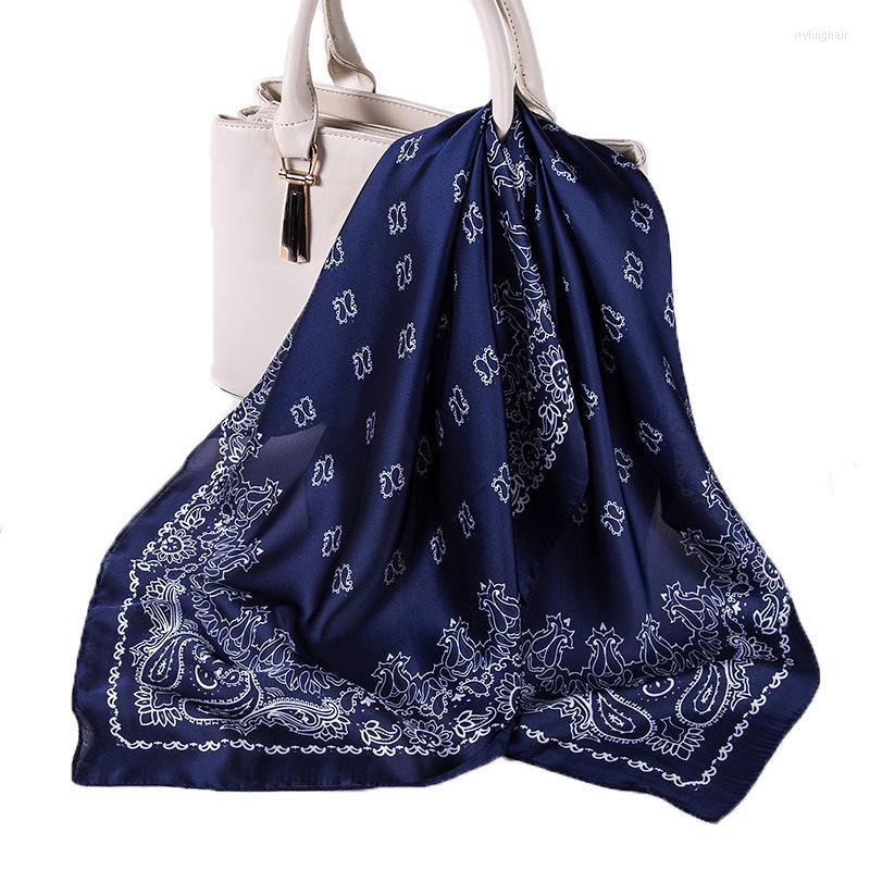 

Ethnic Clothing 70 70cm Women Silk Satin Hair Scarf Handkerchief Printed Female Square Head Bandana Small Neck Muffler Hijab Lady Girl