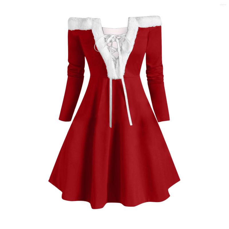 

Casual Dresses Vintage Christmas Off The Shoulder Women Solid Color Long Sleeve Loose Bandage Party Dress Vestido De Mujer, Black
