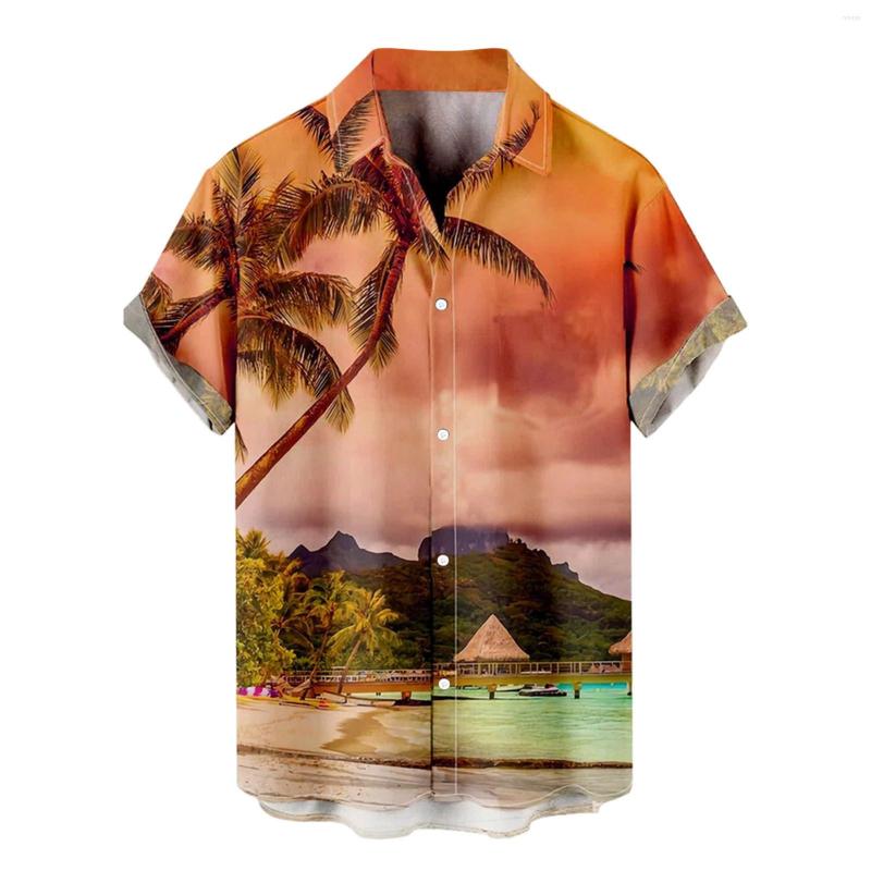 

Men's Casual Shirts Men's Spring Summer Fashion Tops Shirt Button Short Sleeve Beach Printed Top Blouse, Yellow