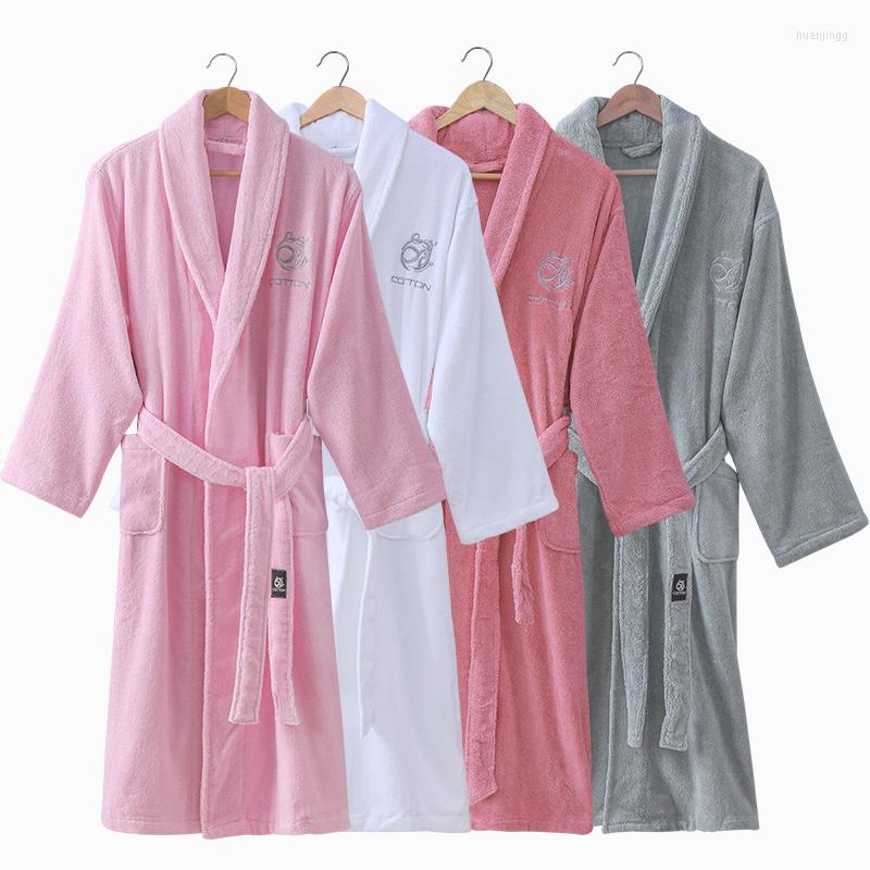 

Men's Sleepwear Winter Thick Cotton Bathrobe For Men Women Long Robe Homme Warm Bath Male Nightgown Nighties Casual Home Clothing, Pink