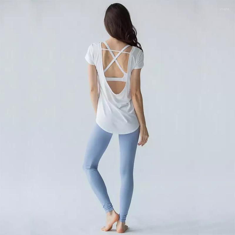

Active Shirts LUKITAS Female Sport Shirt Open Back Solid Yoga Short Fitness Woman Running Gym Women Sweatshirt Workout Top, White