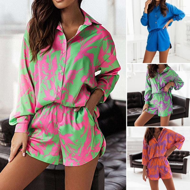 

Women' Tracksuits Fashion Casual Set For Women Summer Print Beach Loose Long Sleeve Suit Button Shirt Shorts Sets Woman Ensemble Femme 2, Blue