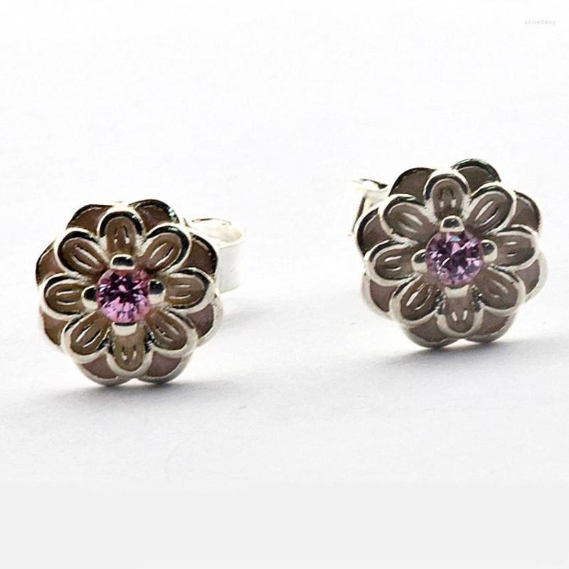 

Stud Earrings QANDOCCI 925 Sterling-Silver-Jewelry Poetic Blooms With Enamel And Clear CZ For Women