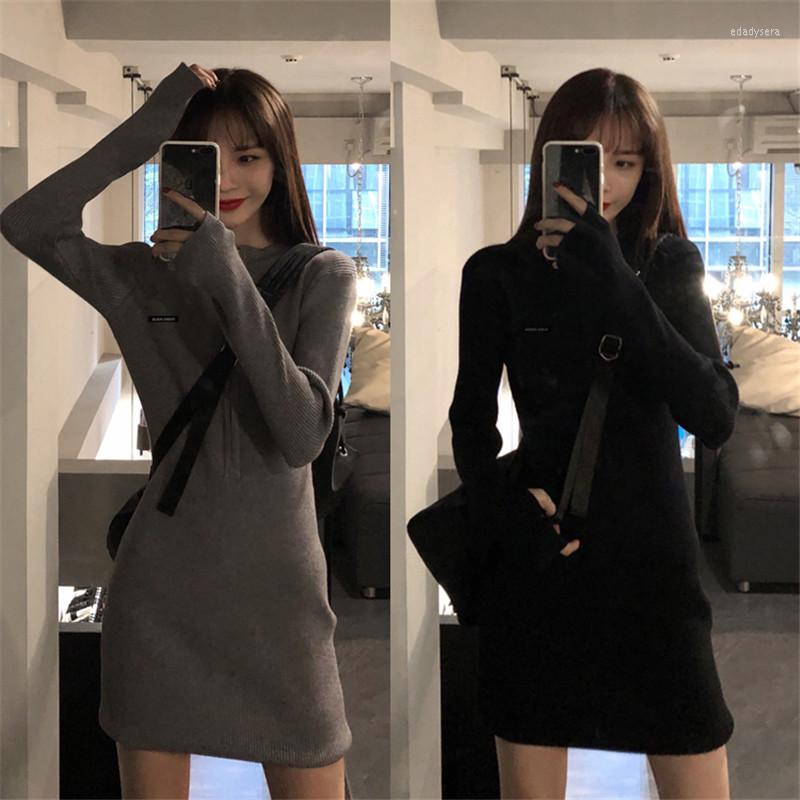 

Casual Dresses Women's Clothing Knitted Tight Dress 2022 Spring Autumn The Female Slim Bag Hip Base Skirt Wear A Vintage Top Waist, Black