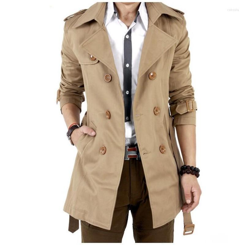 

Men' Trench Coats Spring And Autumn 2022 Men' Windbreaker Slim Fit Korean Double Row Button Mid Length Fashion Coat Men, Black