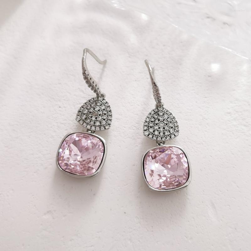 

Dangle Earrings Trendy Dangling Earings With Square Designer Pendant For Women High Quality Girls Austrian Crystal Bijoux Gift