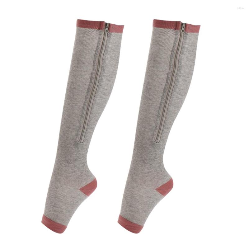 

Men's Socks Compression Zip Up Open-Toe Zipper Leg Support Knee Stocking Gray, Picture shown