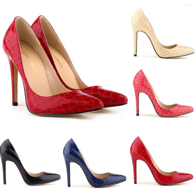 

Dress Shoes Europe And America Office Lady Crocodile Pattern Leather Women Shallow Stiletto High Heels Black Red Bride Pumps, Coffee