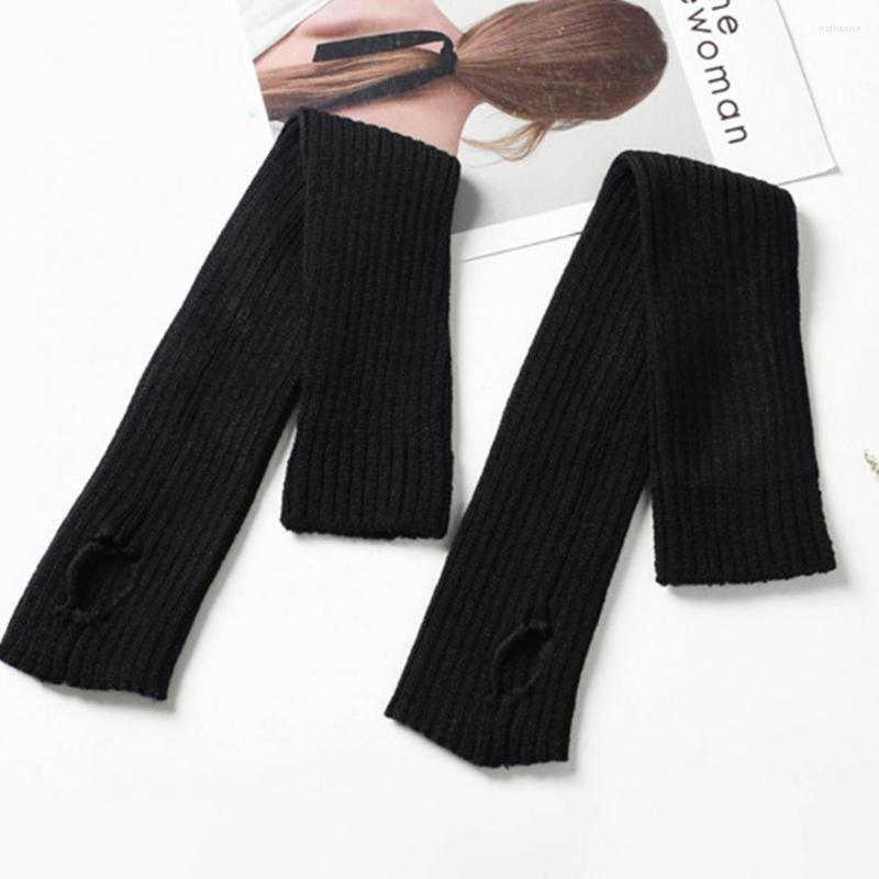 

Women Socks 1 Pair Girls Simple Over Knee Knitted Solid Color Cold Resistant, Black