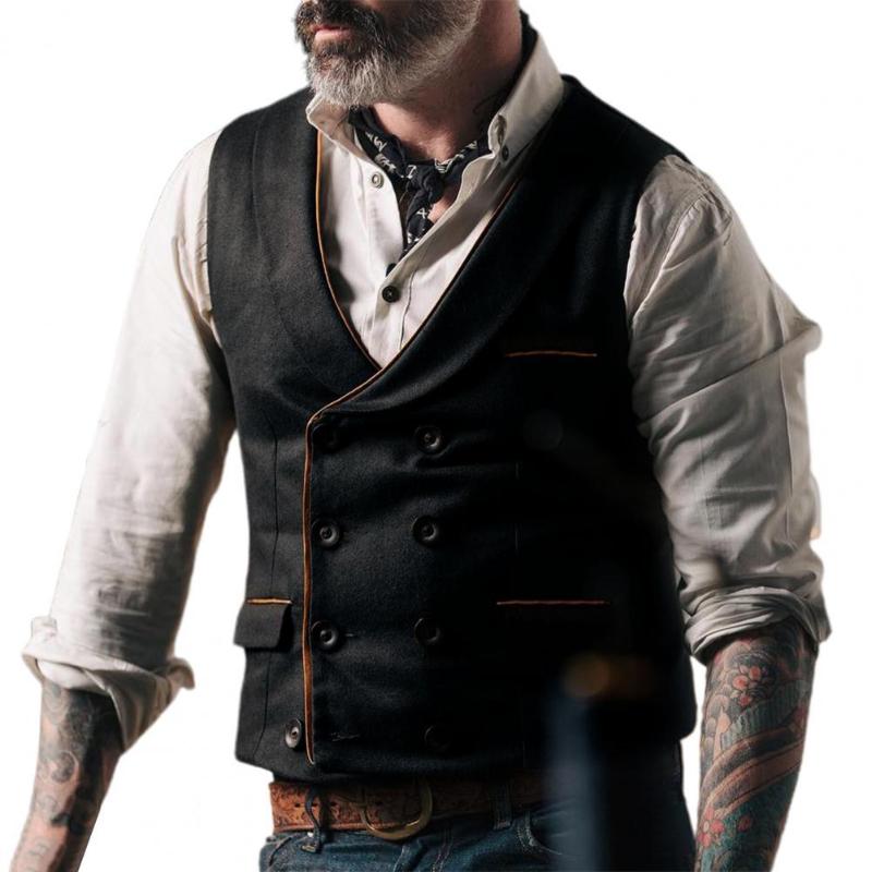 

Men's Tank Tops Men Vest Double-breasted V Neck Solid Color Spring Male Simple Formal Business Waistcoat For Work, Black