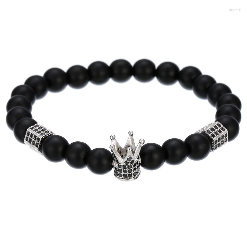 

Strand Round Matte Onyx Beads Crown Hexagon Paved Tiny Black Crystal Zircon Charm Hand-woven Beaded Bracelet For Woman Man Jewelry