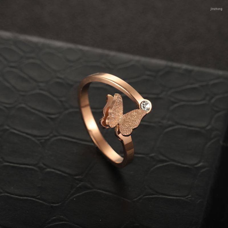 

Cluster Rings 316L Stainless Steel Fashion Fine Upscale Jewelry Embedded Zircon Matte 2 Layer Flying Butterflies Wedding For Women