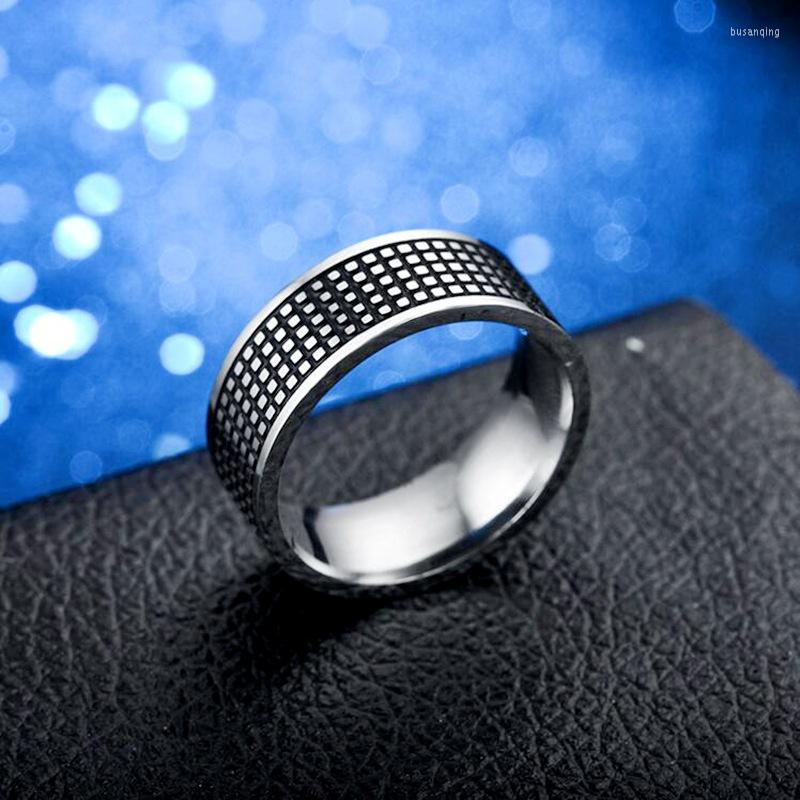 

Wedding Rings Punk Vintage Black Engrave Checkered For Men Jewelry Party Gift Trendy 2022 Titanium Steel Ring Comfort Size 6-13 Anillos