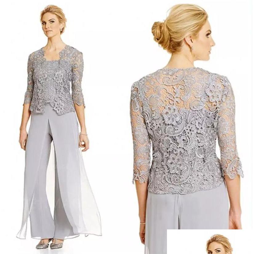 

Mother Of The Bride Suits Three Pieces Pant Suit Plus Size Dresses Scalloped Mothers With Lace Jacket Drop Delivery Wedding Party Eve Dhgvw