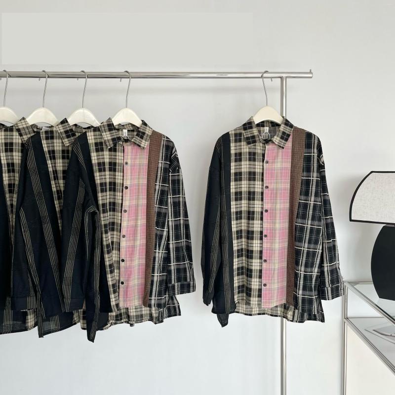 

Women's Blouses Women's Chic Patchwork Color Plaid Shirt Summer Autumn Streetwear Long Sleeve Loose Blouse Lady Casual Jacket Top