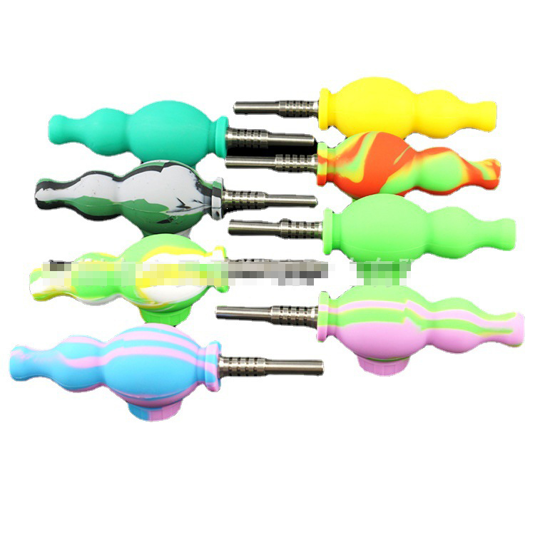

Smoking Pipes Food grade silicione Nector collector multi-color gourd titanium nail smoke set with lid silicone pipe