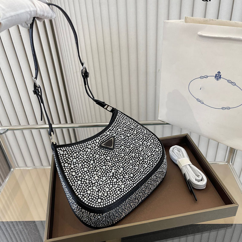 

Rhinestone Hobo Bag Cleos Womens Designers Tote Bags Diamonds Shoulder Bags Crystal Embellished Satin Handbags Quality Ladies 2022 Fashion Underarm Purses Bling