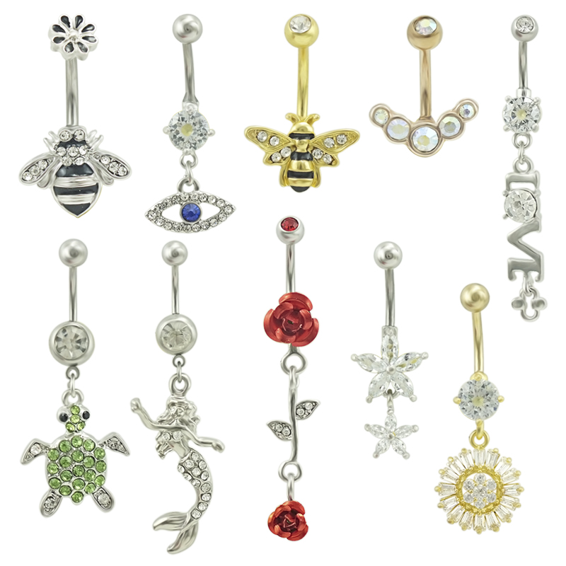 

JINGLANG Brand New Belly Button Rings Stainless Steel Barbell Sexy Dangling Dangle Mermaid Turtle Navel Body Piercing Jewelry