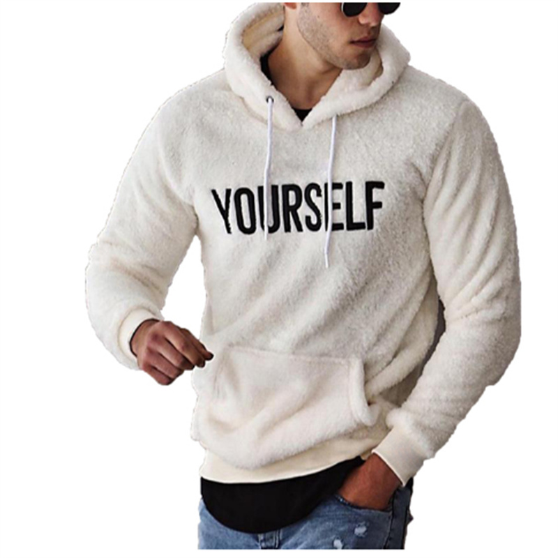 

2023Gothic Men Cotton Fleece Hoodies Letter Print Sweatshirt Long Sleeve Wool Top Winter Clothes Male Sweatshirt Streetwear S-3XL