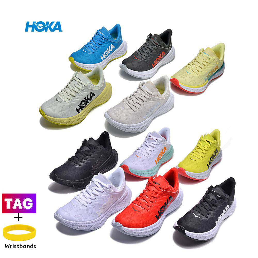 

HOKA ONE ONE Running Shoes Carbon x 2 designer mens sneaker Nimbus Cloud triple black white Dark Shadow Fiesta Blue Flower Luminary Green Hot Coral Men Women Sneakers, 01-hot coral