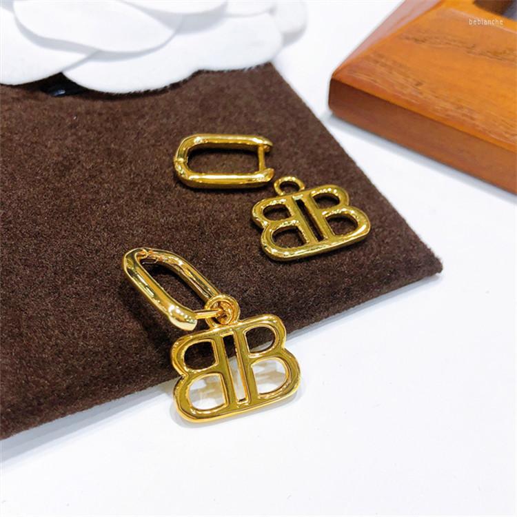 

Hoop Earrings Fashion Hiphop Trendy Double B Shape Letter Personality Gold Plated Alloy Pendant U With Charm