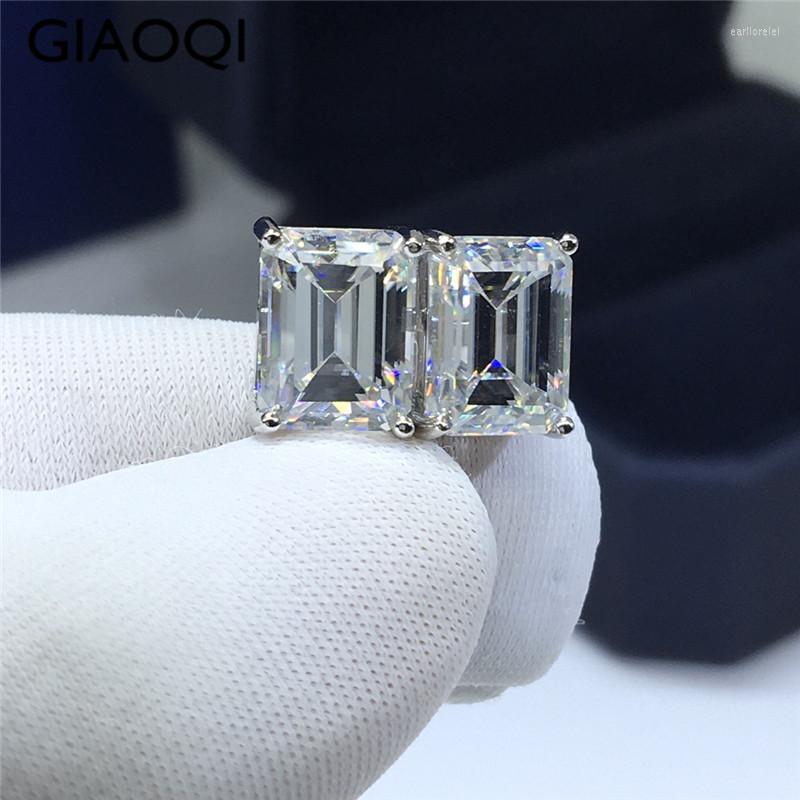

Stud Earrings GIAOQI Original Real Platinum Plated 925 Silver Total 4 Carat Diamond Past Emerald Cut D Color Moissanite