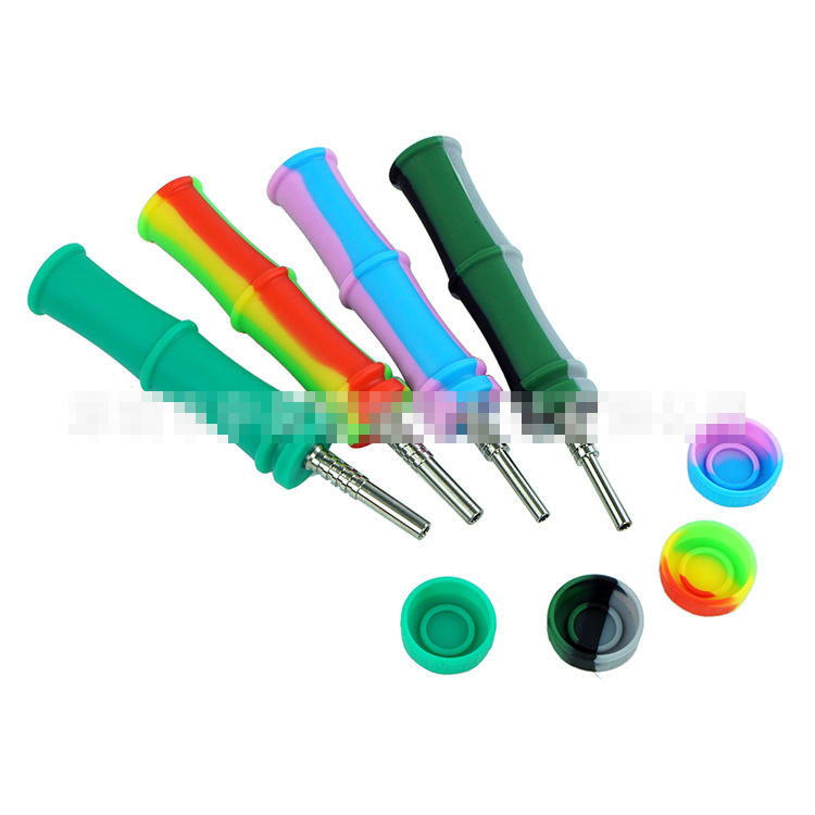 

Smoking Pipes Food grade silicione Nector collector Personality Multi-color Slub Silicone Titanium Nail Pipe with lid Sil smoking set