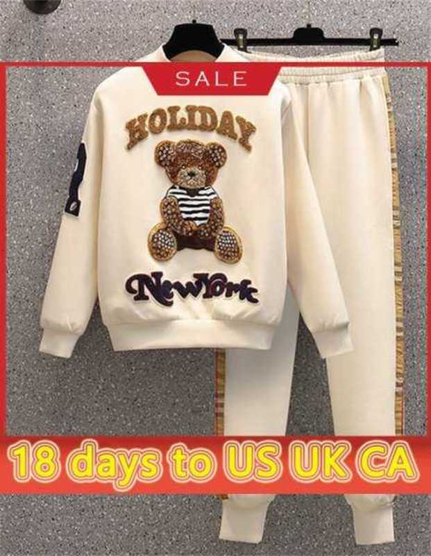 

Women Casual Tracksuits Womens Two Piece Set Spring Autumn New Long Sleeve Stitching Sweatsuit Girl Bear Jogging Sportwear Hoodies and PantsAHHA, Beige