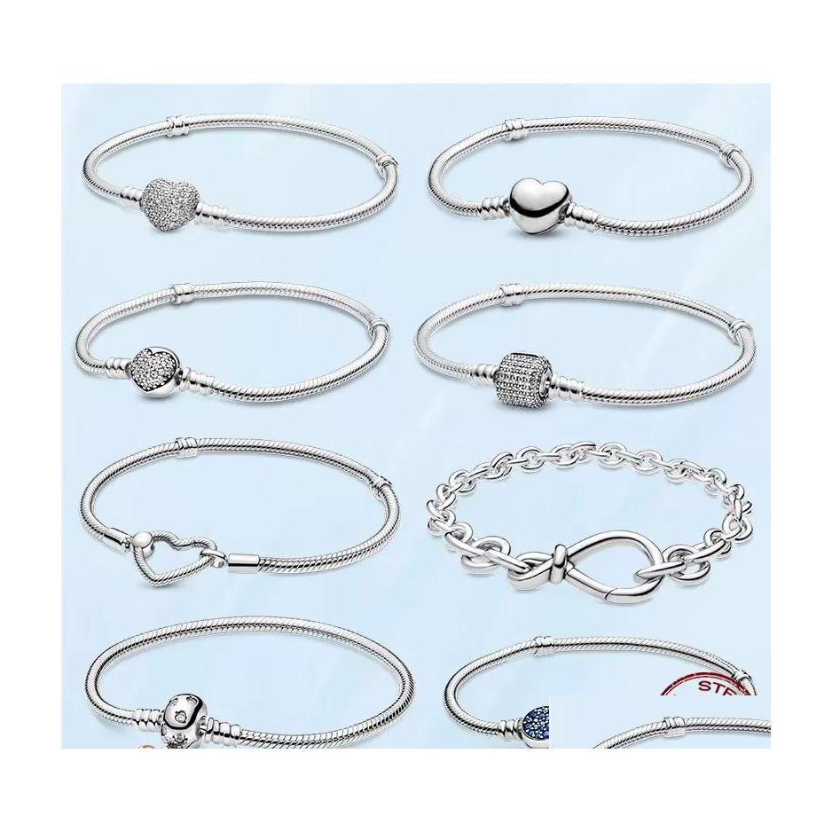 

Charm Bracelets Authentic 925 Sterling Sier Selling Bracelet For Women Heart Shaped Snake Chain Ladies Fit Pandora Beads Jewelry Gif Dh8Ez