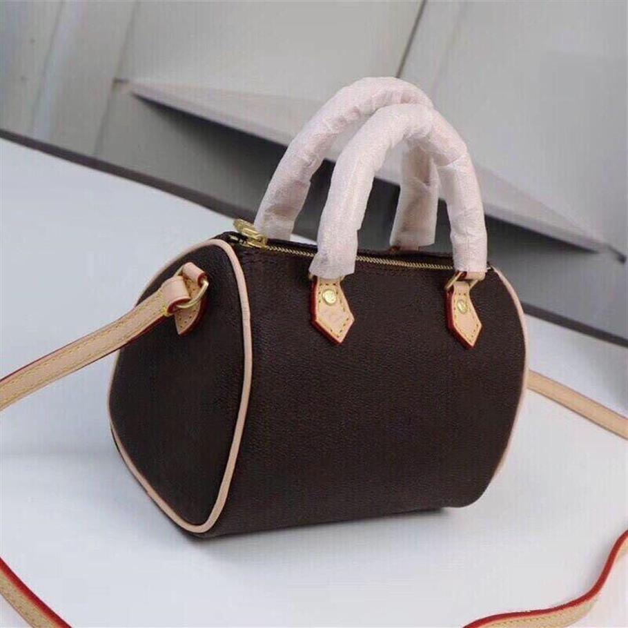 

SPEEDY shoulder bag M61252 Mini cute handbag leather shoulder cross bags 16cm Female NANO bucket brown Old flower mini pillow301v