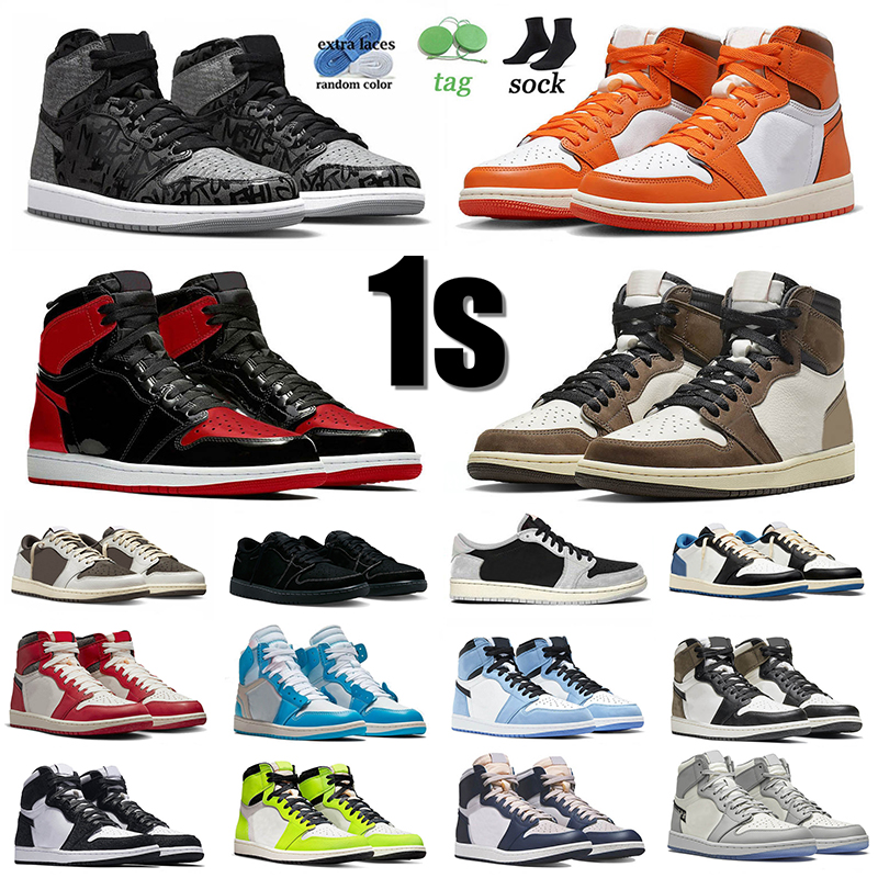 

2023 Top Jumpman 1 Basketball Shoes 1s Mens Women Rebellionaire Starfish Bred Patent TS x Cactus Jack Black Phantom Cream Lost Found Chicago Dark Mocha Sneakers 36-46, 23