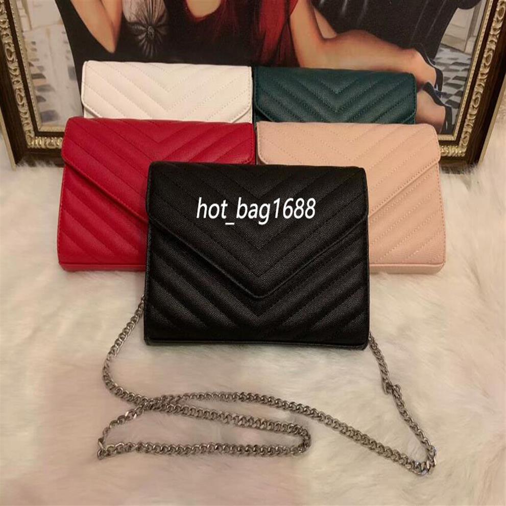

Caviar leather Woc envelope shoulder bag classic sliver chain singler bags handbags purses326p, Y2-black no box