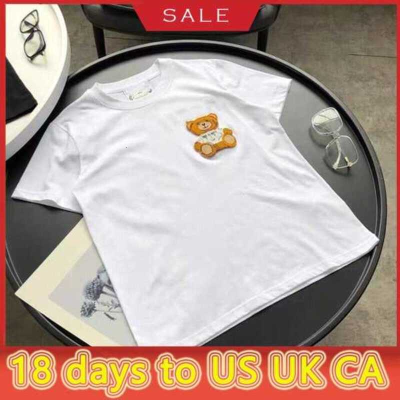

Women's Tops Tees Summer new T-shirt flocking three-dimensional cartoon bear letter embroidery loose short sleeves for men and womenA6OM, White