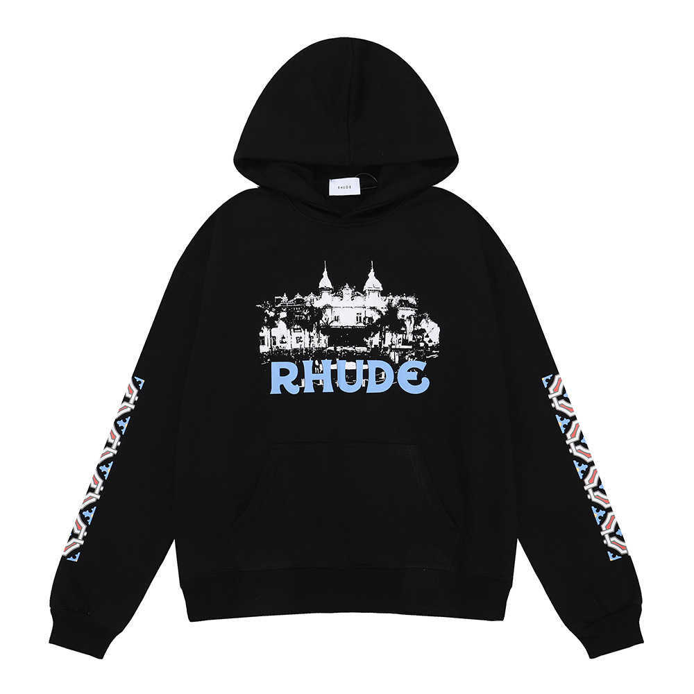 

Men' Hoodie Crewneck Sweatshirt 2023 New Fashion Brand Rhude Casino Hd Castle Print Trendy High Street Loose Casual Couple Sweatshirt, Black