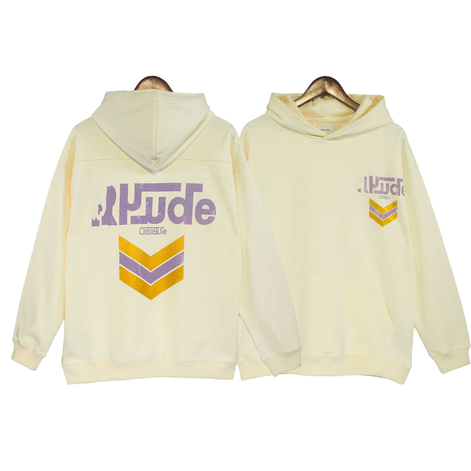 

Men' Hoodie Crewneck Sweatshirt 2023 New Fashion Brand Rhude High Edition Autumn and Winter New High Street Wash Print, Apricot