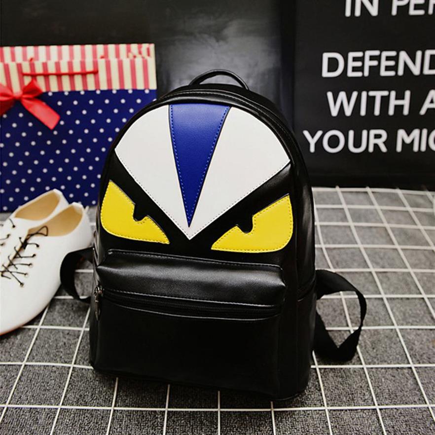 

New Fashion Brand Designer Unique Little Monster Backpack Women Men Cute Bird Face Backpack School Bags for Women2884, Black-small size