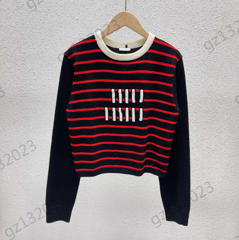 

Womens Sweaters Classic Color Scheme Letter Embroidery Stripe Short Knitted Sweater Round Neck Long Sleeve Pullover Warm Knitwear Brand Women Apparel 1970, 17