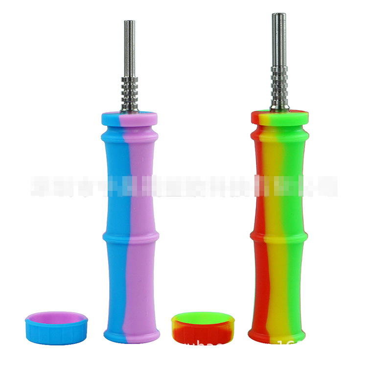 

Smoking Pipes Food grade silicione Nector collector Personality Multi-color Slub Silicone Titanium Nail Pipe with lid Sil smoking set
